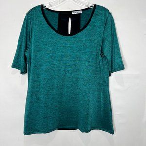 Sweet Clarity Woman’s Top sz Lg Heathered Teal and Black Liquid Knit Stretch Top